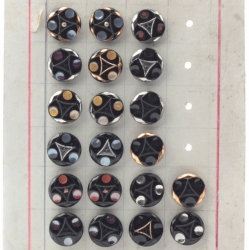 Sample card (20) 18mm Czech Vintage metallic luster geometric black glass buttons