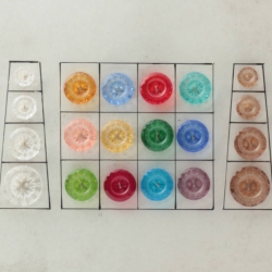 Sample card (20) Czech Art Deco 1920's Vintage intaglio flower transparent glass buttons