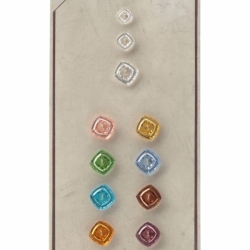 Sample card (11) Czech Art Deco 1920's Vintage transparent geometric square faceted glass buttons