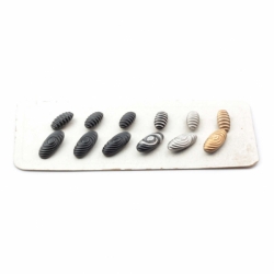Sample card (12) Czech Art Deco 1920's Vintage metallic black ribbed spiral oval glass buttons
