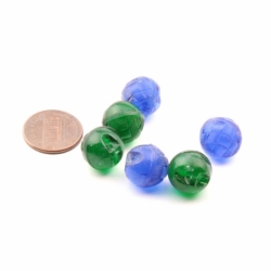 Lot (6) 13mm Czech Art Deco 1920's blue green fabric weave ball glass buttons