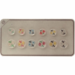 Sample card (12) Czech Art Deco 1920's Vintage intaglio floral hand painted crystal art glass buttons