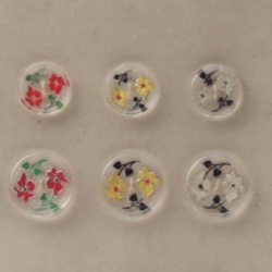 Sample card (12) Czech Art Deco 1920's Vintage intaglio floral hand painted crystal art glass buttons