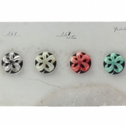 Sample card (4) 28mm Czech Vintage hand painted crystal satin flower glass buttons