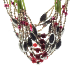 Hank (12) Art Deco 1930's vintage Czech necklaces blown silver mercury coral green satin bugle glass beads
