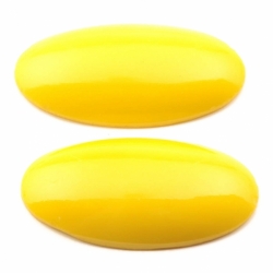 Lot (2) 36x19mm Czech vintage canary yellow oval molded glass cabochons