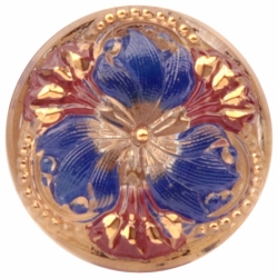 23mm vintage Czech gold gilt reverse hand painted crystal flower art glass button