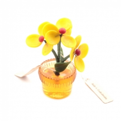 Vintage table top Czech Art Glass lampwork yellow flowers miniature plant pot ornament