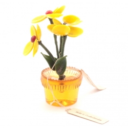 Vintage table top Czech Art Glass lampwork yellow flowers miniature plant pot ornament