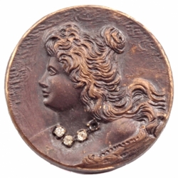 27mm Antique German Czech Art Nouveau metal floral pictorial portrait rhinestone button 