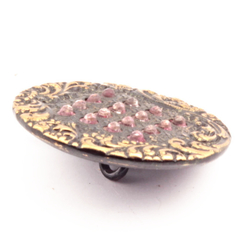 32mm Antique Victorian 2 part floral glass rhinestone repousse gold metallic tinned metal button