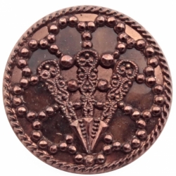 31mm Antique German Czech Victorian 3 part filigree pierced faux rhinestone tortoiseshell repousse tinned metal button 