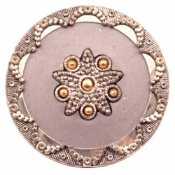 31mm Antique German Czech Victorian 4 part floral gold metallic rhinestone repousse tinned metal button