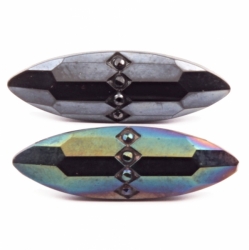 Lot (2) 32mm antique Victorian Czech metallic iridescent oval faceted black glass buttons