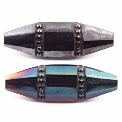 Lot (2) 32mm antique Victorian Czech metallic iridescent octagon faceted faux rhinestone black glass buttons