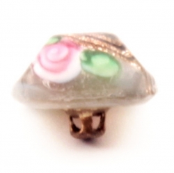 Antique Victorian Czech satin floral aventurine gold square dimi glass button 10mm