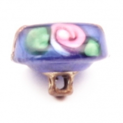 Antique Victorian Czech satin floral aventurine gold blue dimi glass button 9mm