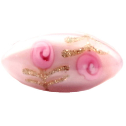 Antique Victorian Czech pink satin floral gold lampwork oval glass button 13mm