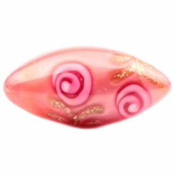 15mm Antique Czech pink satin floral aventurine gold lampwork oval glass button