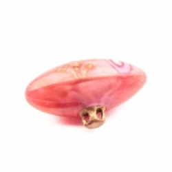 15mm Antique Czech pink satin floral aventurine gold lampwork oval glass button