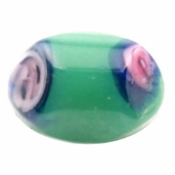 12mm Antique Czech pink satin floral eye chrysoprase blue bicolor lampwork oval glass button