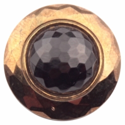 23mm Czech Bohemian Art Deco 1920's copper metallic faceted black glass button 
