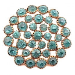 35mm Antique Victorian C19th Czech German gold metal mounted aqua glass rhinestone button