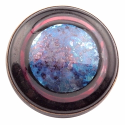 28mm antique 2 part metal mounted blue marble reverse hand painted glass button