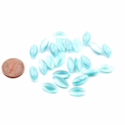 Lot (24) 15x7mm Czech vintage aqua blue satin moonglow oval navette art glass rhinestones