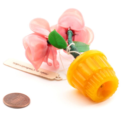 Vintage Czech Art Deco miniature lampwork glass pink opaline flower stem plant pot ornamant