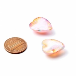 Lot (2) 20x17mm Czech vintage foil harlequin faux fire opal heart glass cabochons