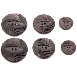 Lot (6) vintage Art Deco 1920's Czech geometric swirl faceted black art glass buttons