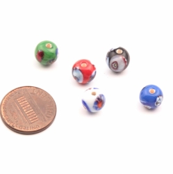 Lampwork glass beads Lot (5) 8mm Czech vintage millefiori marbled multicolor