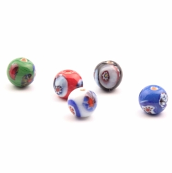 Lampwork glass beads Lot (5) 8mm Czech vintage millefiori marbled multicolor
