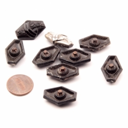 Lot (9) 23mm Czech Bohemian Art Deco 1920's fancy hexagon silvered black art glass buttons