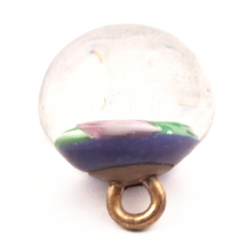 Antique Victorian Czech pink green satin floral paperweight lampwork dimi glass button