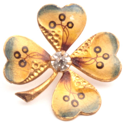 Antique Art Nouveau metal hand painted enamel 4 leaf clover rhinestone button