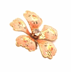 28mm Antique German Czech Art Nouveau gold plated metal hand painted enamel pansy flower rhinestone button