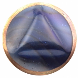 31mm antique Art Nouveau Czech blue satin striped gold gilt rimmed triangle round glass button