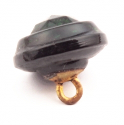 Antique vintage glass button Victorian 1900's Czech foil marble green faceted black