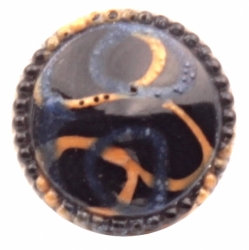 15mm antique Czech blue yellow swirl black glass button 
