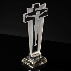 Antique Czech intaglio art glass crucifixion Curt Schlevogt Ingrid Expo 1935