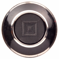 Large rare 44mm antique Czech silver metallic geometric lacy faux fabric black glass button