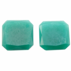 Lot (2) 20mm Czech Art Deco vintage octagon hand faceted chrysoprase opaline green glass rhinestones