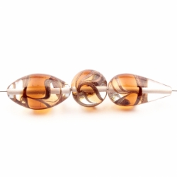 Lot (3) vintage Czech lampwork glass beads aventurine gold swirl amber crystal bicolor 