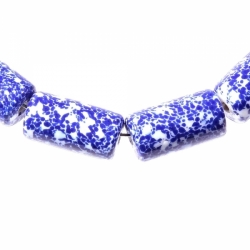 Lot (4) 20mm vintage Czech lapis blue white marble lampwork cylinder glass beads