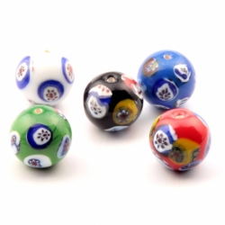 Lot (5) 15mm Vintage Czech Venetian style millefiori lampwork round glass beads