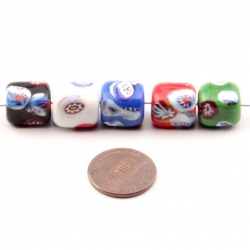 Millefiori Glass beads Lot (5) 13mm Vintage Czech lampwork rectangle