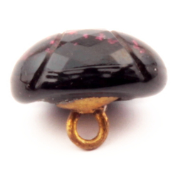 Antique Czech foil marble black bicolor oval faceted glass button