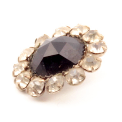 Antique Victorian black crystal glass rhinestone metal flower button